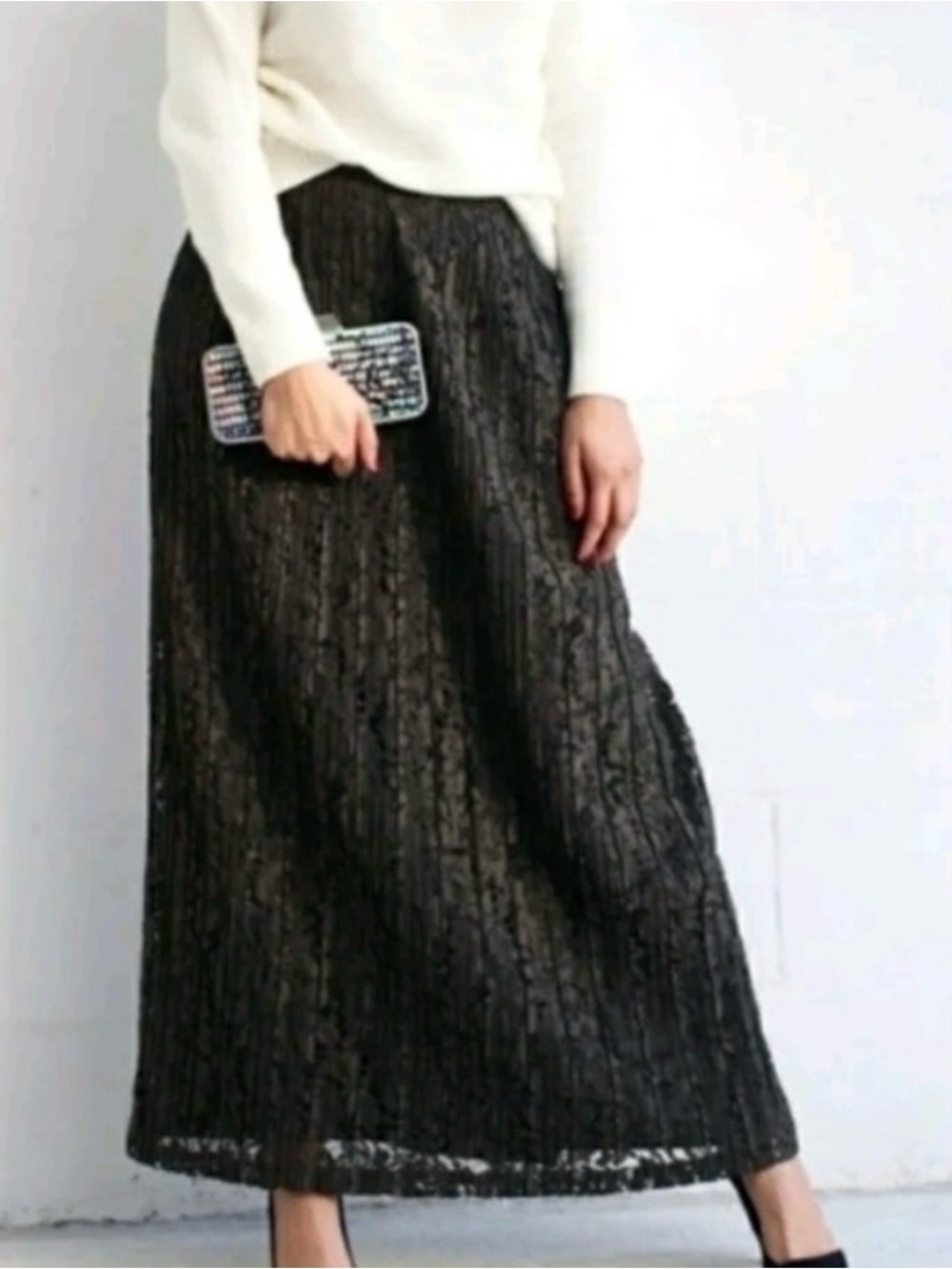 Banana Republic Olive Green Pleated Lace-Overlay Lined Maxi Skirt Sz 8